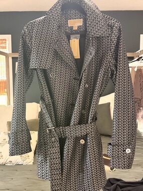 Michael Kors Black & White Logo-Print Trench Coat